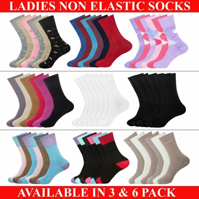 Womens Diabetic Socks Ladies Non Elastic Loose Top Soft Grip Cotton Rich UK 4-7