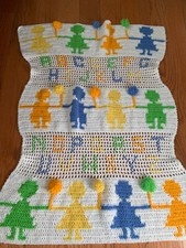 Vintage Handmade Crochet Afghan Alphabet Kids Baby Blanket Unisex 34  x 46  
