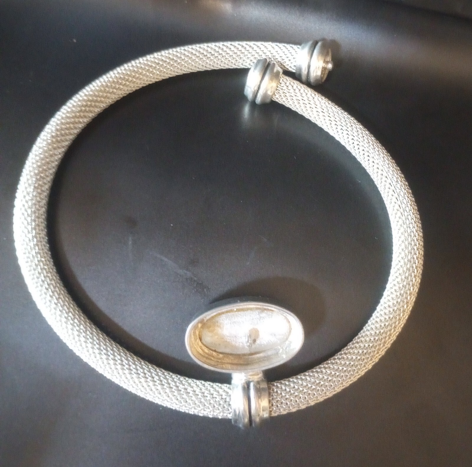 Large Chunky Silvertone Mesh Statement Choker Nec… - image 6