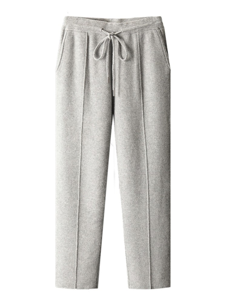 Men's 100% Pure Wool Pants Cashmere Thickened Outer Knitted Warm Solid Color