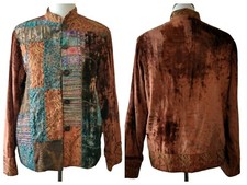 Coldwater Creek Womens Brown Bronze Velvet Patchwork Buttons Jacket Top Small
