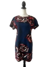 L.K. Bennett Dr Joe Dress Size UK 8 Rose Navy Shift Womens Floral Cotton Silk