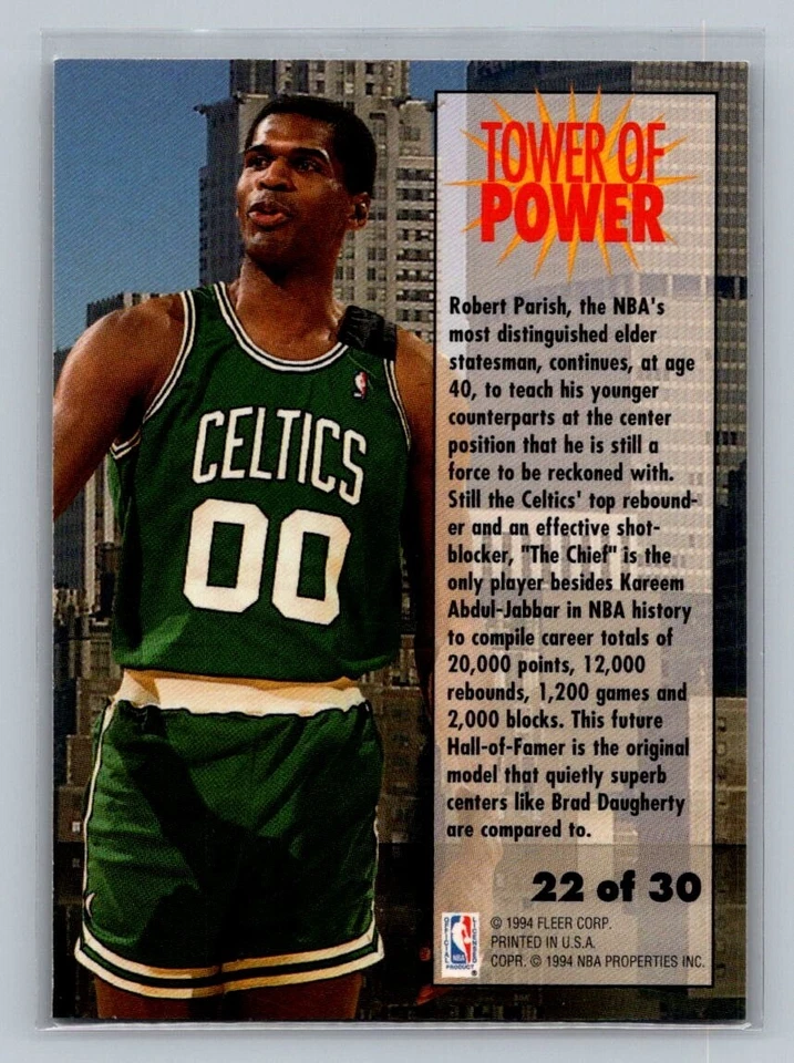 1993-94 Fleer Tower of Power Insert #22 Robert Parish HOF Boston Celtics Card - Image 2 of 2