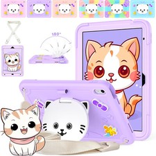 For iPad 7th 8th 9th Generation Air Pro Kids Rotating Cute Cat Stand Case Cover