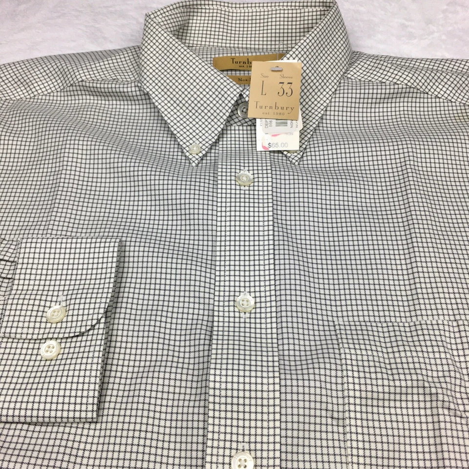 Turnbury Dress Shirt Mens Large-33 Ivory w/Black Checks Non Iron NWT! - Image 4 of 4