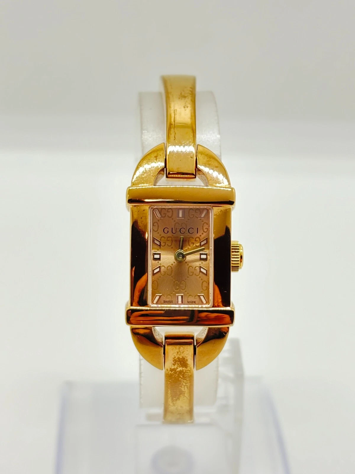 [Exc+5] Montre Femme GUCCI 6800L OR ROSE GG GOLD Cadran Occasion Fonctionne