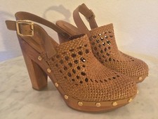Tory Burch "Widdianne" Brown Woven Leather Platform Clogs Women's Size 9 M.