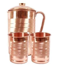 Pure Copper Pitcher 100% Copper Water Jug with 2 Tumbler Health Benefits 1.5 Ltr