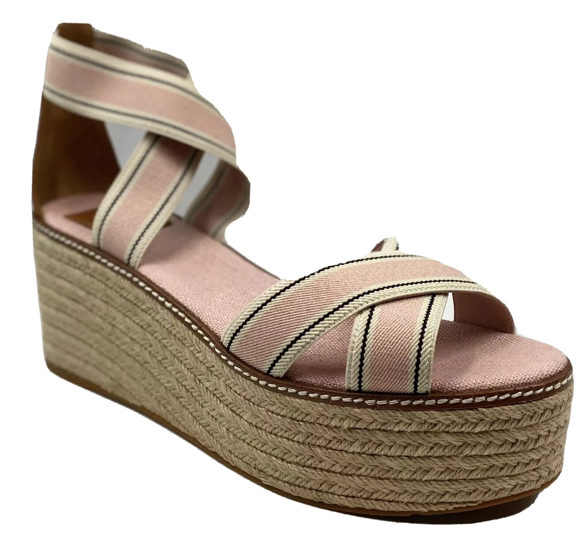 Tory Burch Frieda 50mm Espadrille Wedge Sandal Size 10.5 Color Blush Stripe Tan