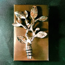 MICHAEL ARAM LEAVES WINE BOTTLE STOPPER, Steel, Signed, GENIUNE