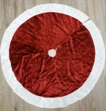 Santa's Best Red & White Tree Skirt Faux Fur Trim 46" Soft Plush EUC