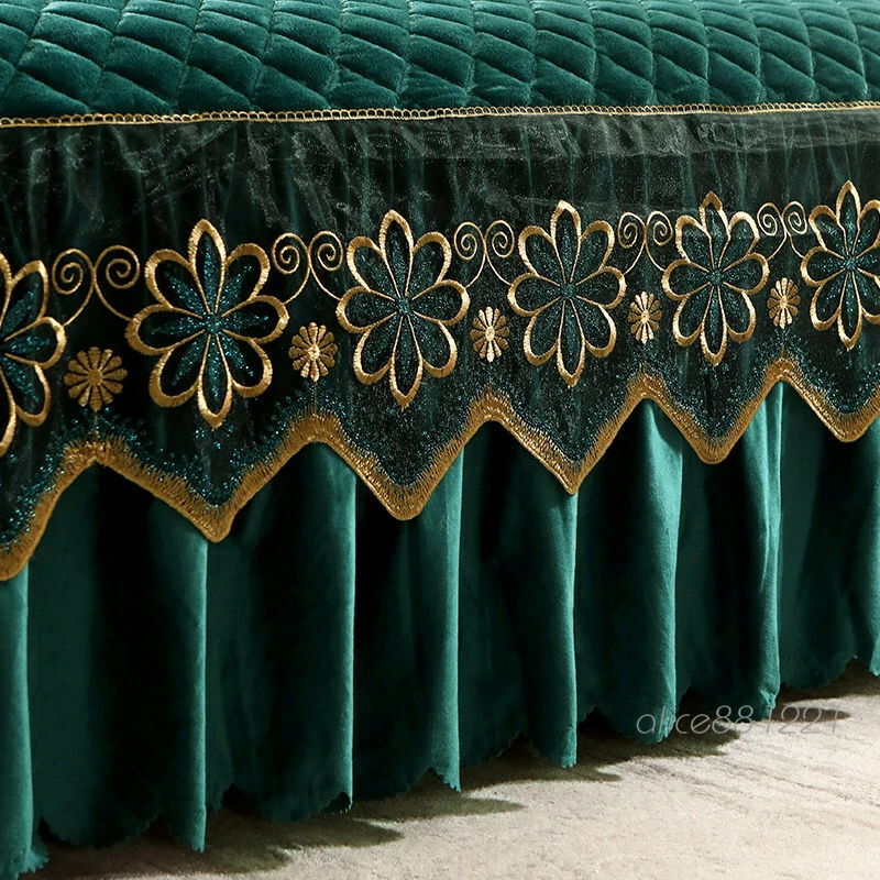 Vintage Velvet Bedspread Queen King Quilted Bedskirt Ruffles Headboard Covers - Image 4 of 4