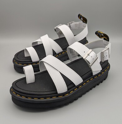 [DR.MARTENS] Blaire White Hydro ☆ Blaire Hydro Leather Platform Strap Sandals in White | Dr