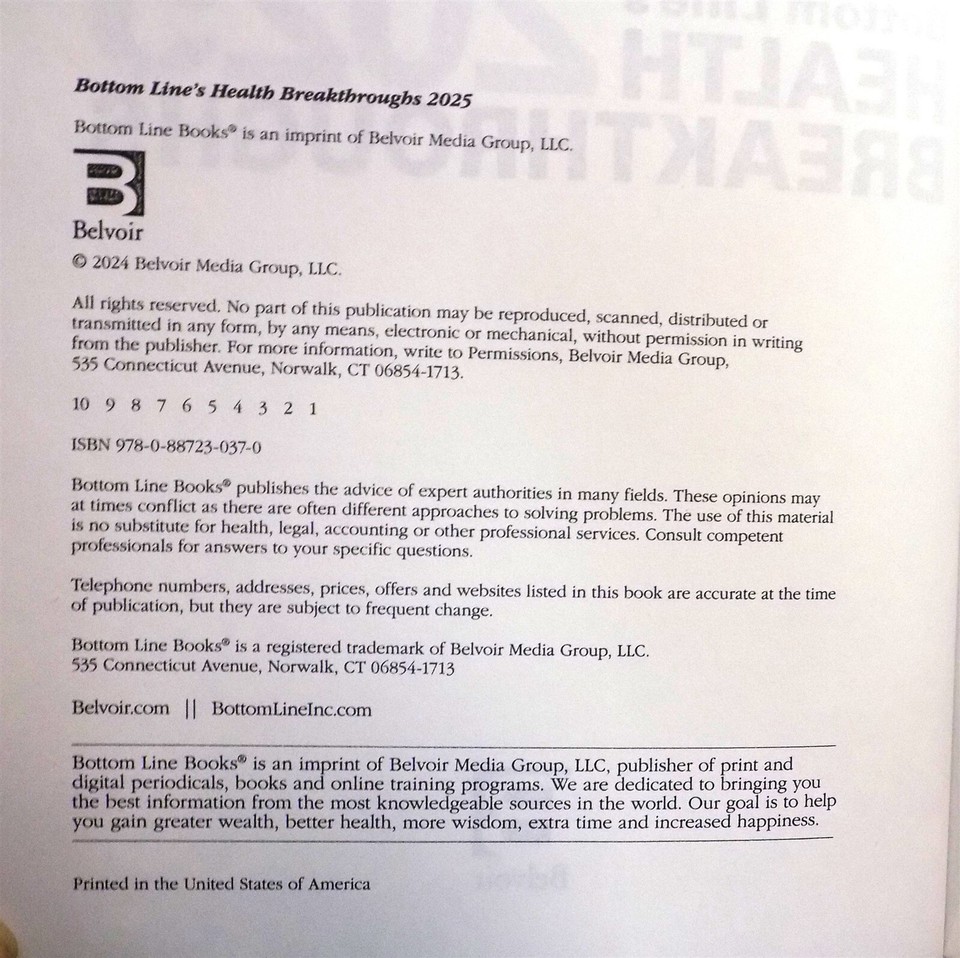 Bottom Line's Health Breakthroughs 2025! New Hardback Book! Never Used