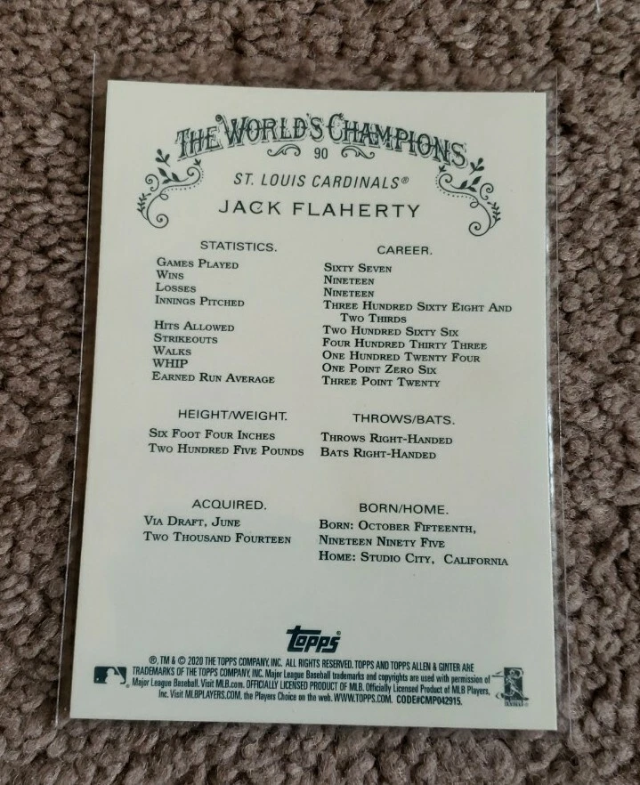 2020 Topps Chrome Allen Ginter #90 Jack Flaherty Base Card St. Louis Cardinals - Image 2 of 2