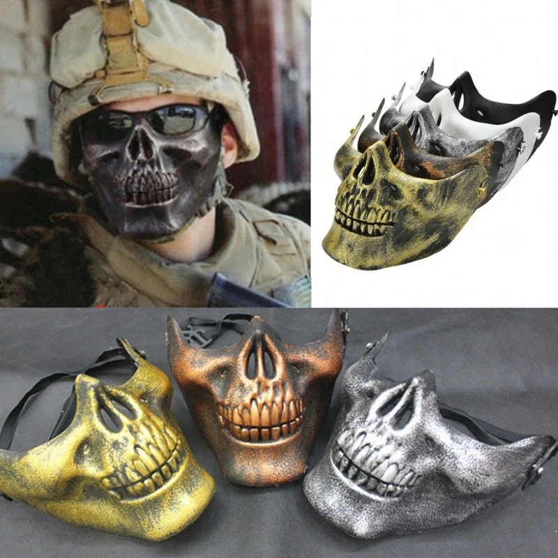 Half Face Skull Skeleton Mask Hunting Tactical Military Costume Halloween  Mask | eBay