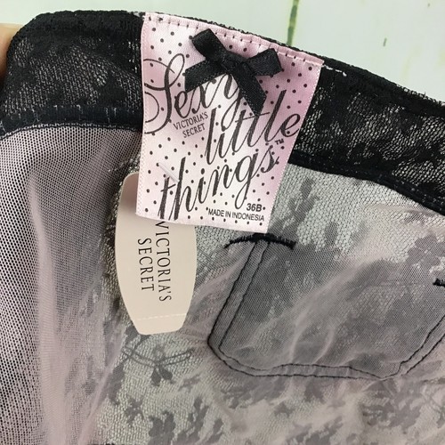 Grembiule reggiseno damigella francese Victoria Secret Sexy Little Things rosa nero pizzo nuovo con etichette 36B - Foto 12 di 14