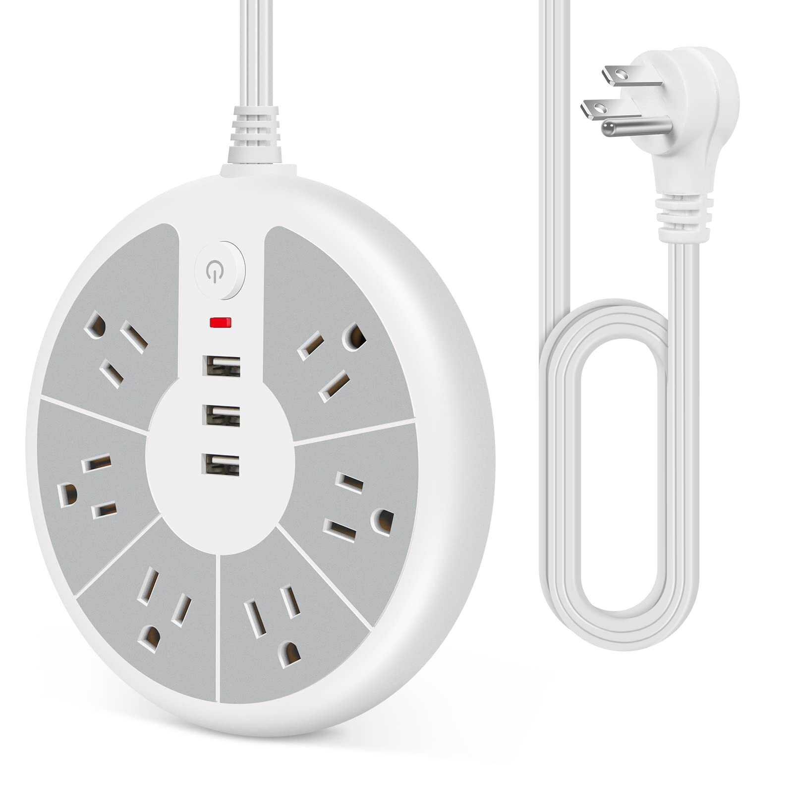 Flat Plug Power Strip with Surge Protection - 6 Outlets Flat Extension Cord S...