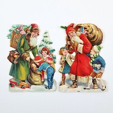 Die Cut Scrap Santa Giving Presents To Children