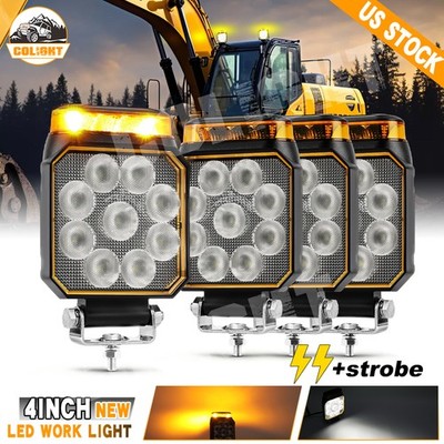 4Pc 4inch LED Directional Warning Lights Beacon For Recovery Amber Strobe 12/24V