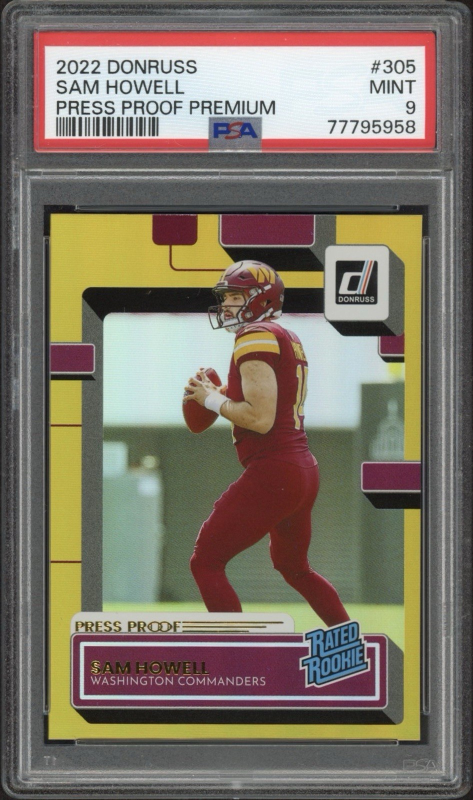 2022 Donruss Sam Howell Rookie RC Press Proof Premium #305 PSA 9 Commanders