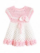 Handmade Crochet Baby Girl Dress Pink White F...