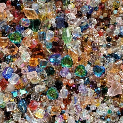 1000+ Glass Beads, 1 Lb. Loose Beads, Bulk Beads, Mix Shape Beads, All Drilled 