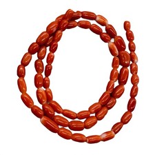 Coral Oval Graduated Beads Strand  16" Long  8x4 to 6x3mm  Red  1 Strand 