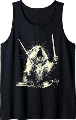 #ad Chipmunk Playing Drums Funny Musician Animal Drummer Punk Tank Top $34.99