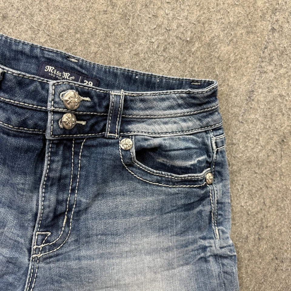 Miss Me Denim Curvy Shorts Women 29 Blue 3.5" Stretch Studded Stars Thick Stitch - Image 3 of 4
