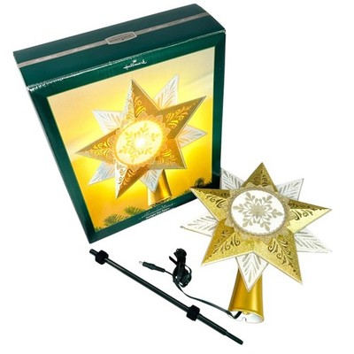 Hallmark Illuminations Starlight Tree Topper Gold Snowflake Light Projector Box