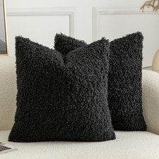 Joyouth Pack of 2 Curly Teddy Wool Faux Fur Throw Pillow Cover 20x20 Black