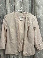 White House Black Market Pastel Pink Open Front Lined Blazer 3/4 Sleeve Size 10