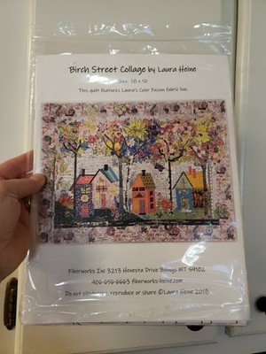 Birch Street Collage Laura Heine Fused Art Quilt Pattern 38'' x 50'' Fabric Houses