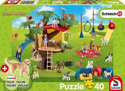 SCHMIDT, Puzzle 40 Teile SCHLEICH Glückliche Hunde mit Figur., , SCM56403