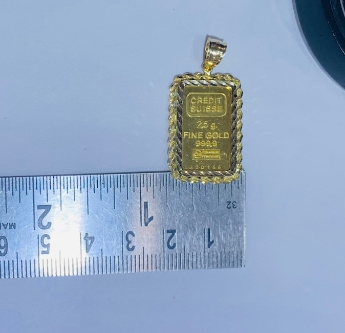 24K Solid Yellow Gold Shaped Rectangle 2.5GM/Pend… - image 5