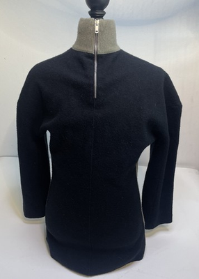 #ad Womens S Celine Phoebe Philo Oversized Zip Wool Sweater Black Olive Colorblock $450.00