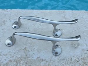 2 Vintage Mid Century MCM Door Cabinet Boat Handles 8" Heavy Steampunk Stainless