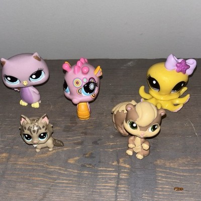 Littlest Pet Shop lot of 5 Lavender Owl, Squirrel , Sea Horse , Octopus & Cat