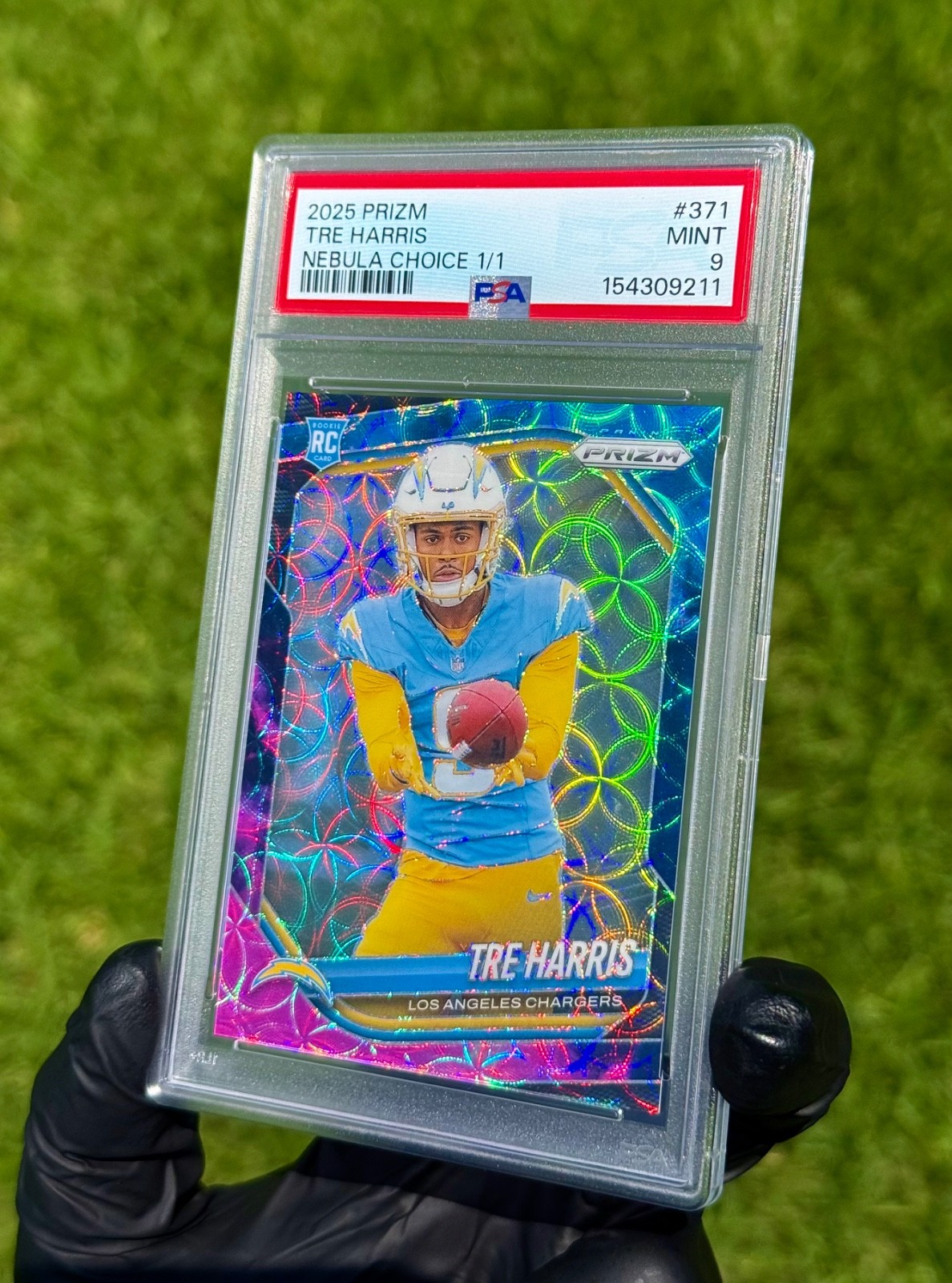 2025 Panini Prizm Tre Harris Nebula Choice 1/1 Rookie Card PSA 9 TRUE 1/1 RC 371 view 5