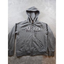 Aeropostale Hoodie Sweatshirt Womens Gray XL Full Zip Aero Est 1887 Read