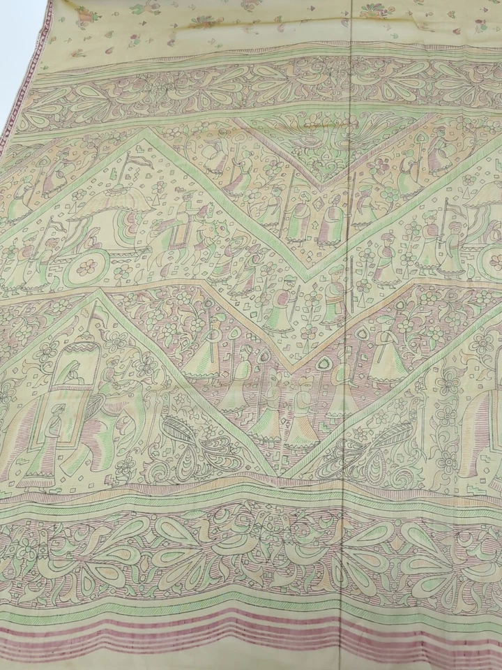 Sari de seda vintage usado, 44 pulgadas de ancho, 5,25 yardas de largo maravillosamente detallado Foto 2 de 4
