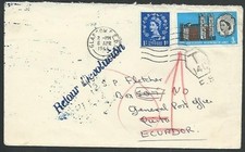 ECUADOR 1966 cover ex UK returned to sender and taxed......................61199