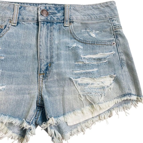 American Eagle Hi-Rise Festival Blue Distressed Shorts 6 NWT - Picture 3 of 9