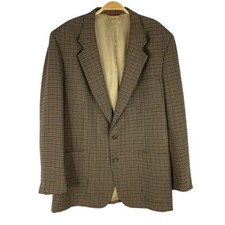 Vintage Jos. A Bank Houndstooth Wool Sport Coat Blazer Men 44L Brown Made in USA