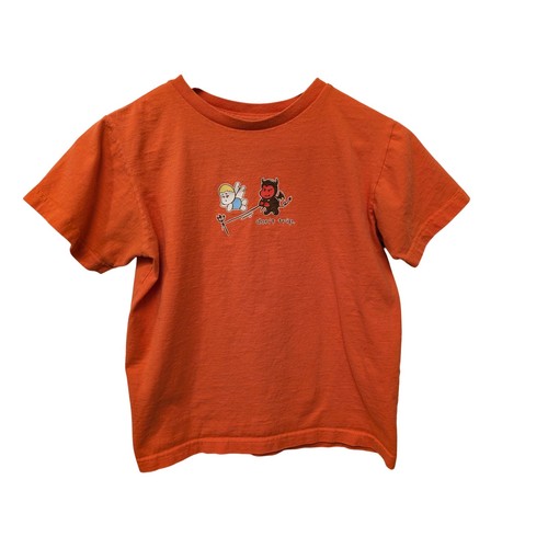 Vintage Y2K Starlette Don't Trip Angel Devil Graphic Tee Orange Baby Tee Shirt - Image 1