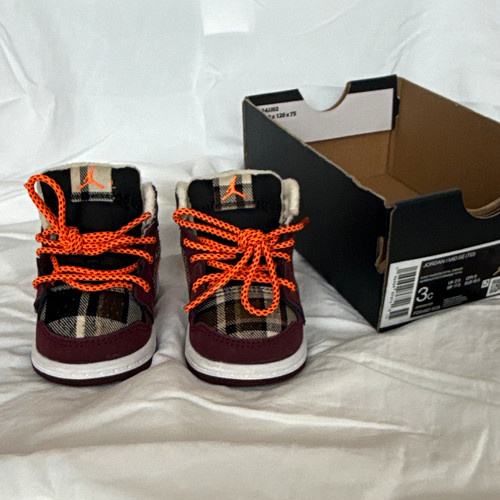 Jordan 1 Mid SE (TD) Houndstooth Mid Top Sneakers Burgundy/Orange Size 3