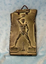 Vintage Colossus of Rhodes Ceramic Green Tile Wall Relief Décor 9" Greek Statue