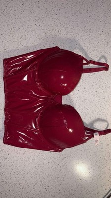 NWT Victoria s Secret Very Sexy Patent Leather Push-Up Corset Bra Top-Red Sz 32D