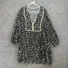 Old Navy Dress Womens XXL Black Floral Boho Vneck Long Sleeve Bohemian Casual